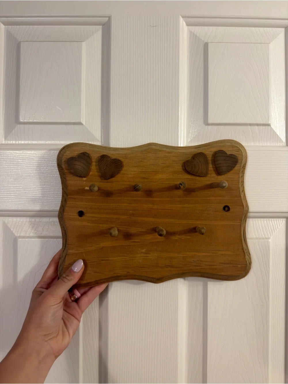 Vintage Wooden Heart Wall Hook Rack in Warm Brown